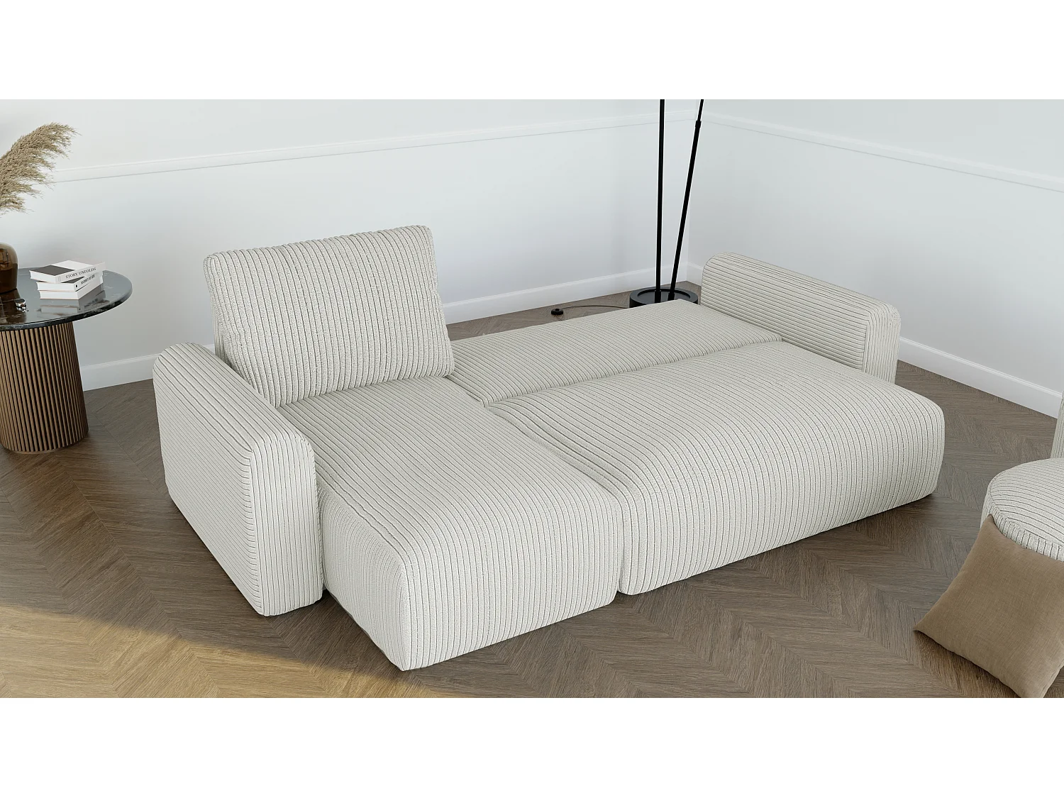 Canapé-lit d'angle Jobo avec fonction couchage en tissu Beige