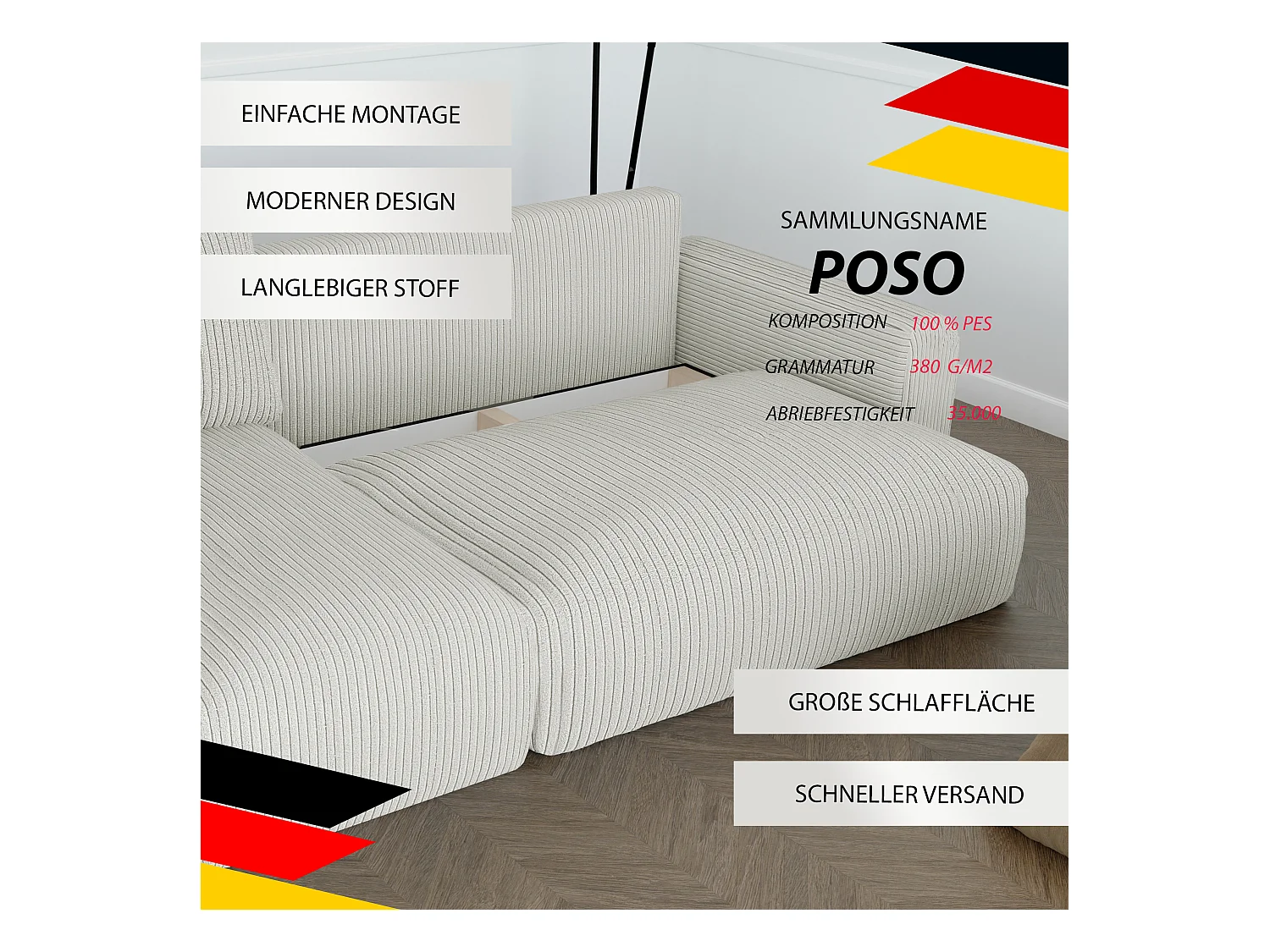 Canapé-lit d'angle Jobo avec fonction couchage en tissu Beige