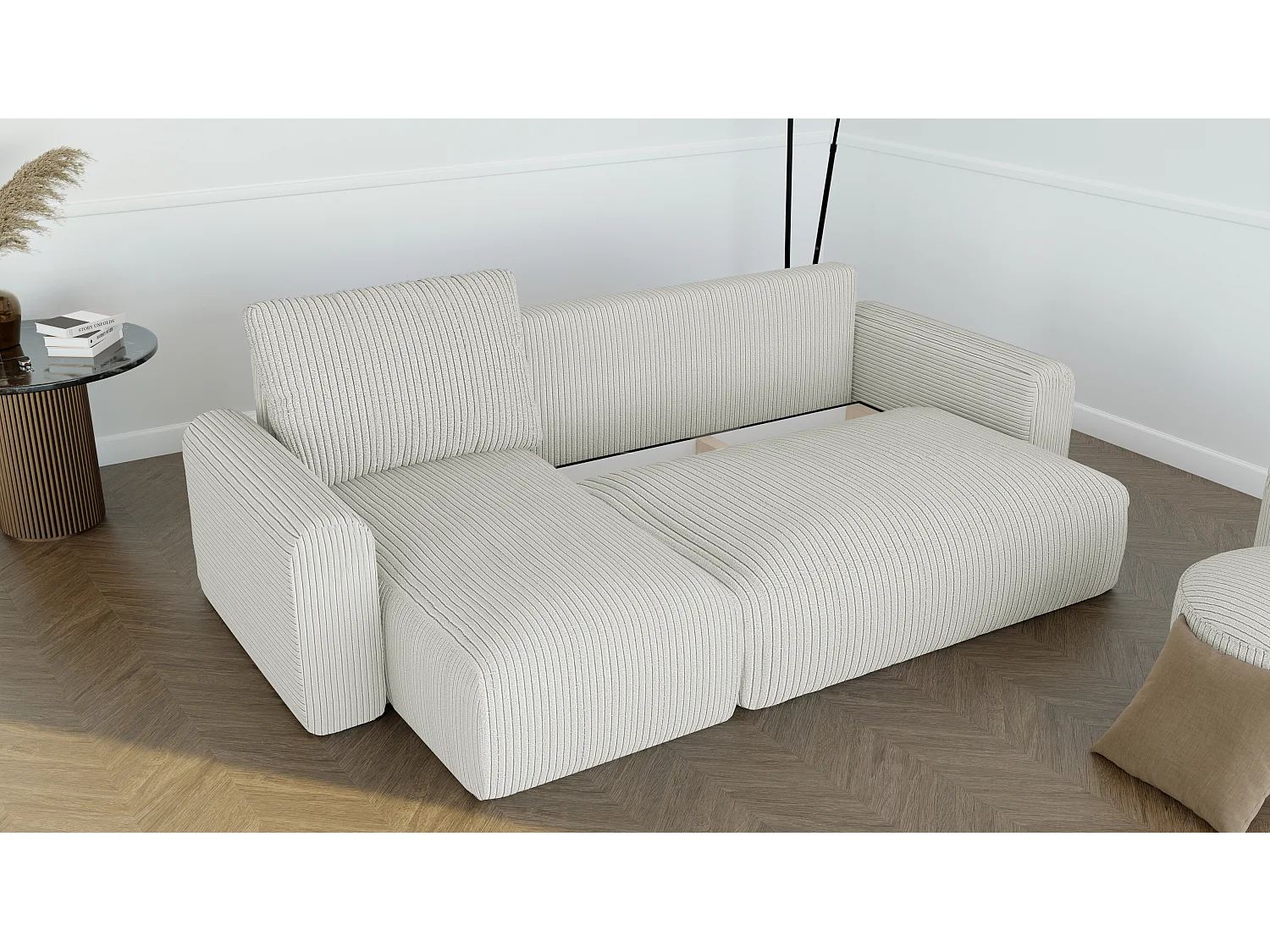 Canapé-lit d'angle Jobo avec fonction couchage en tissu Beige