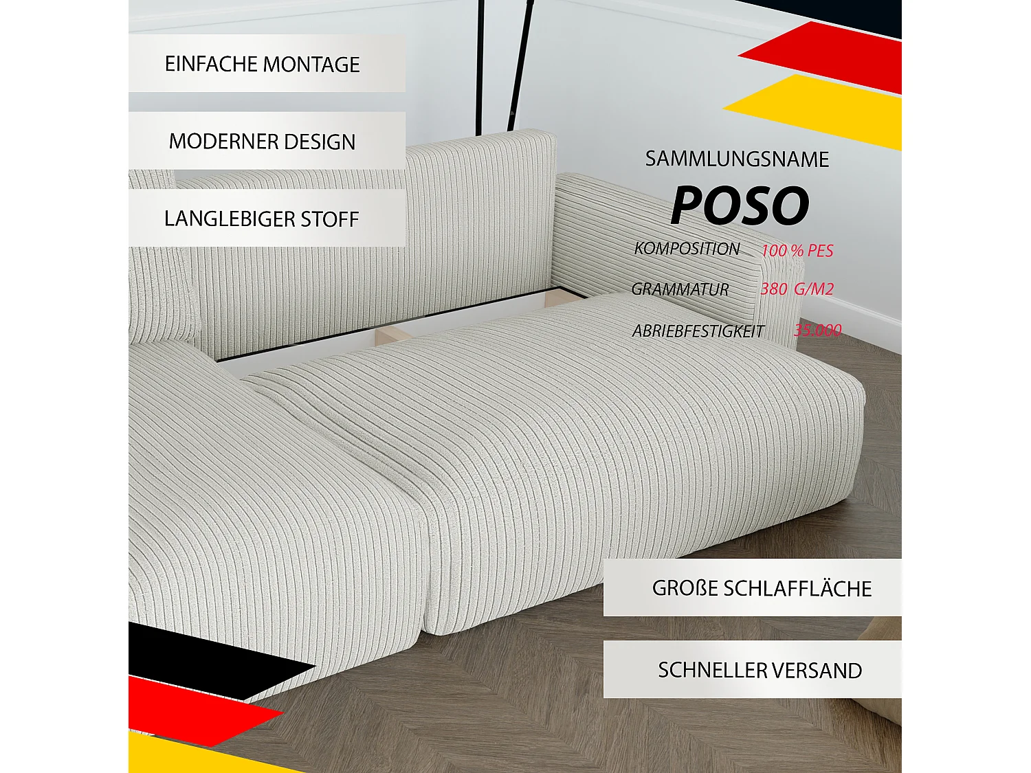 Canapé-lit d'angle Jobo avec fonction couchage en tissu Beige