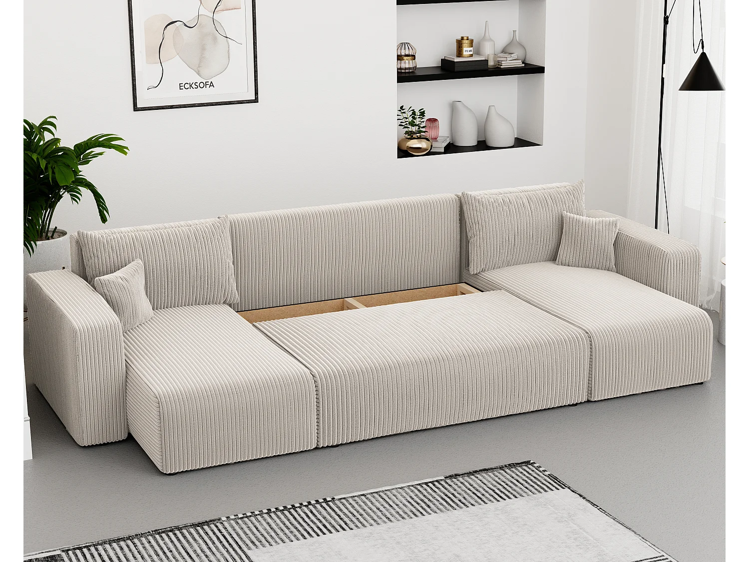 Hoekslaapbank Piano U-functie, en Beige stof