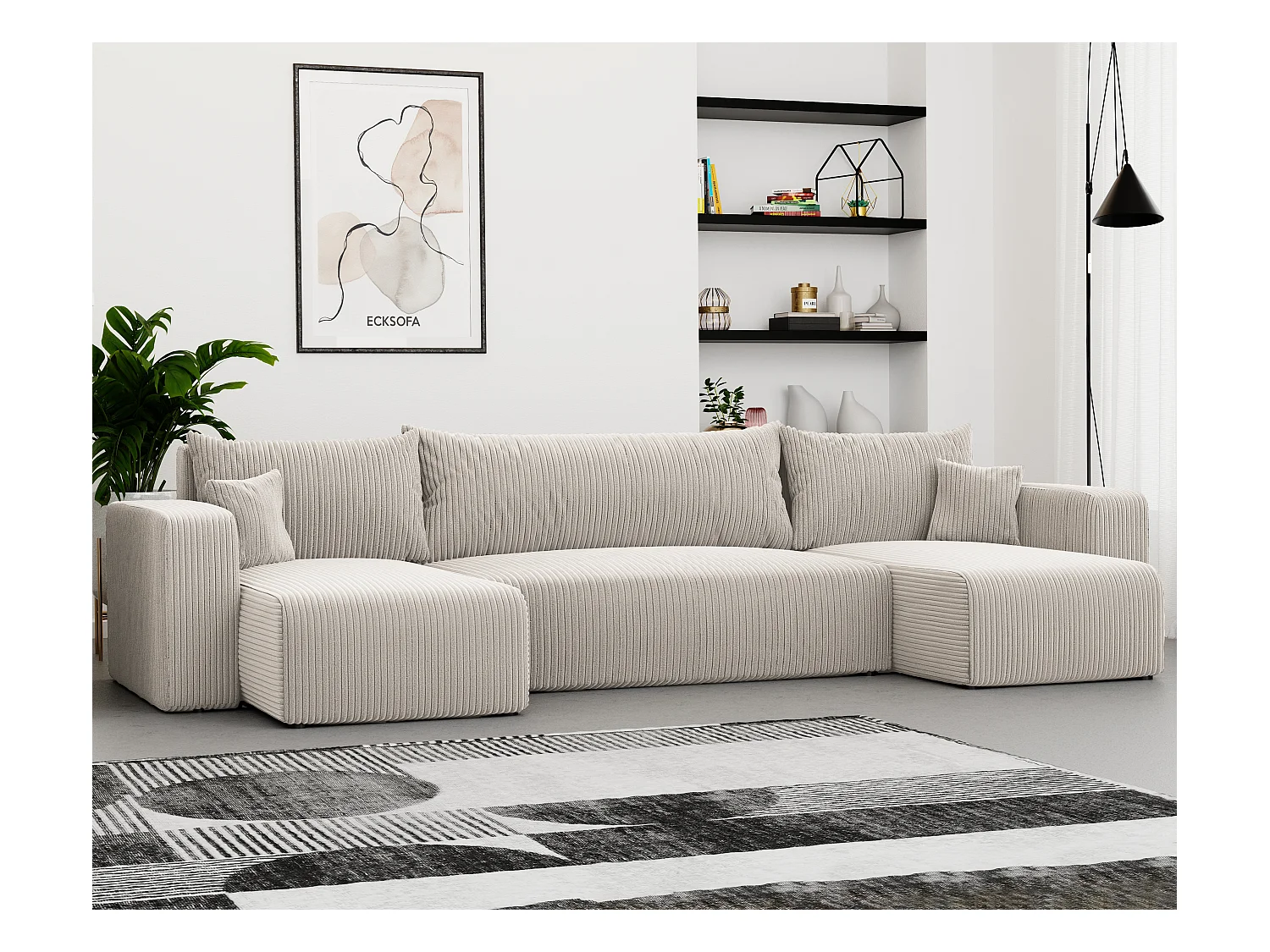 Canapé d'angle Piano U fonction couchage, et tissu Beige