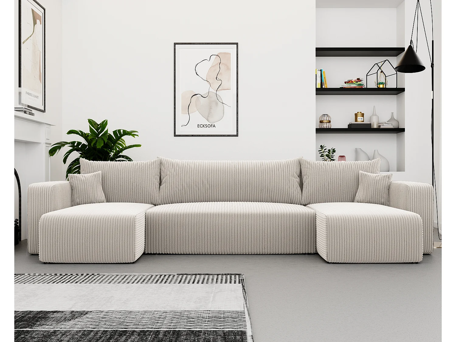 Canapé d'angle Piano U fonction couchage, et tissu Beige