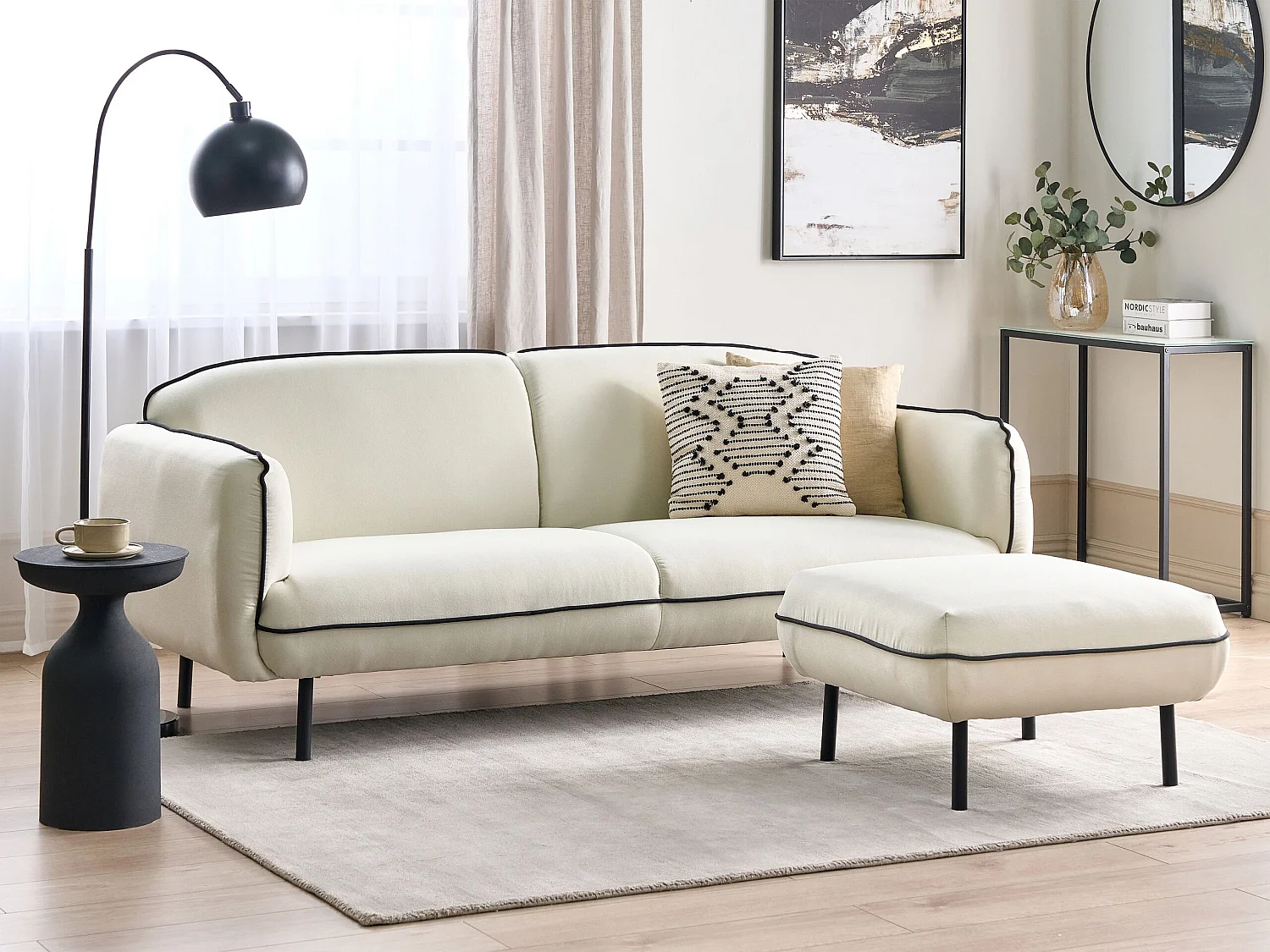 Canapé TONSBERG Tissu Beige clair avec ottoman 3 places