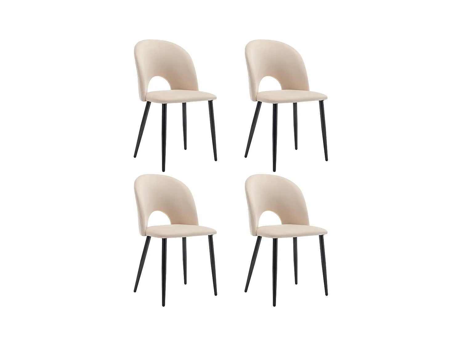 Esstischset 117 x 68 cm + 4 Schalenstühle – Beine aus Samt und schwarzem Metall – Rautenmuster – Beige