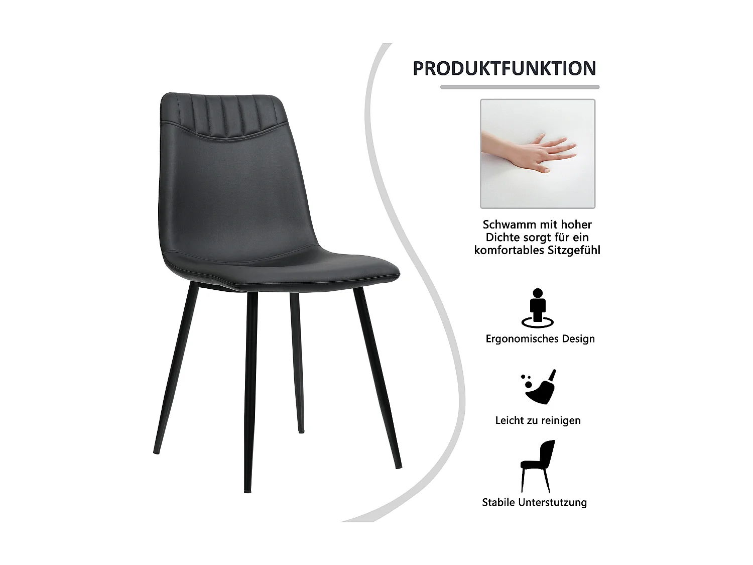 Eettafelset 117 x 68 cm met 4 PU-leren stoelen - gouden metalen poten - Zwart