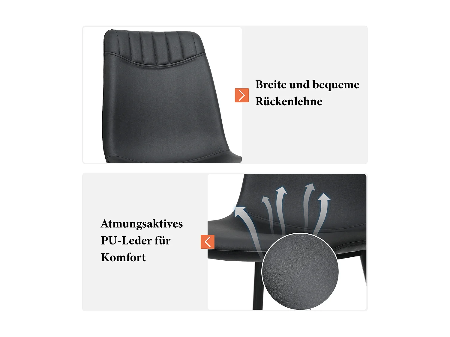 Eettafelset 117 x 68 cm met 4 PU-leren stoelen - gouden metalen poten - Zwart