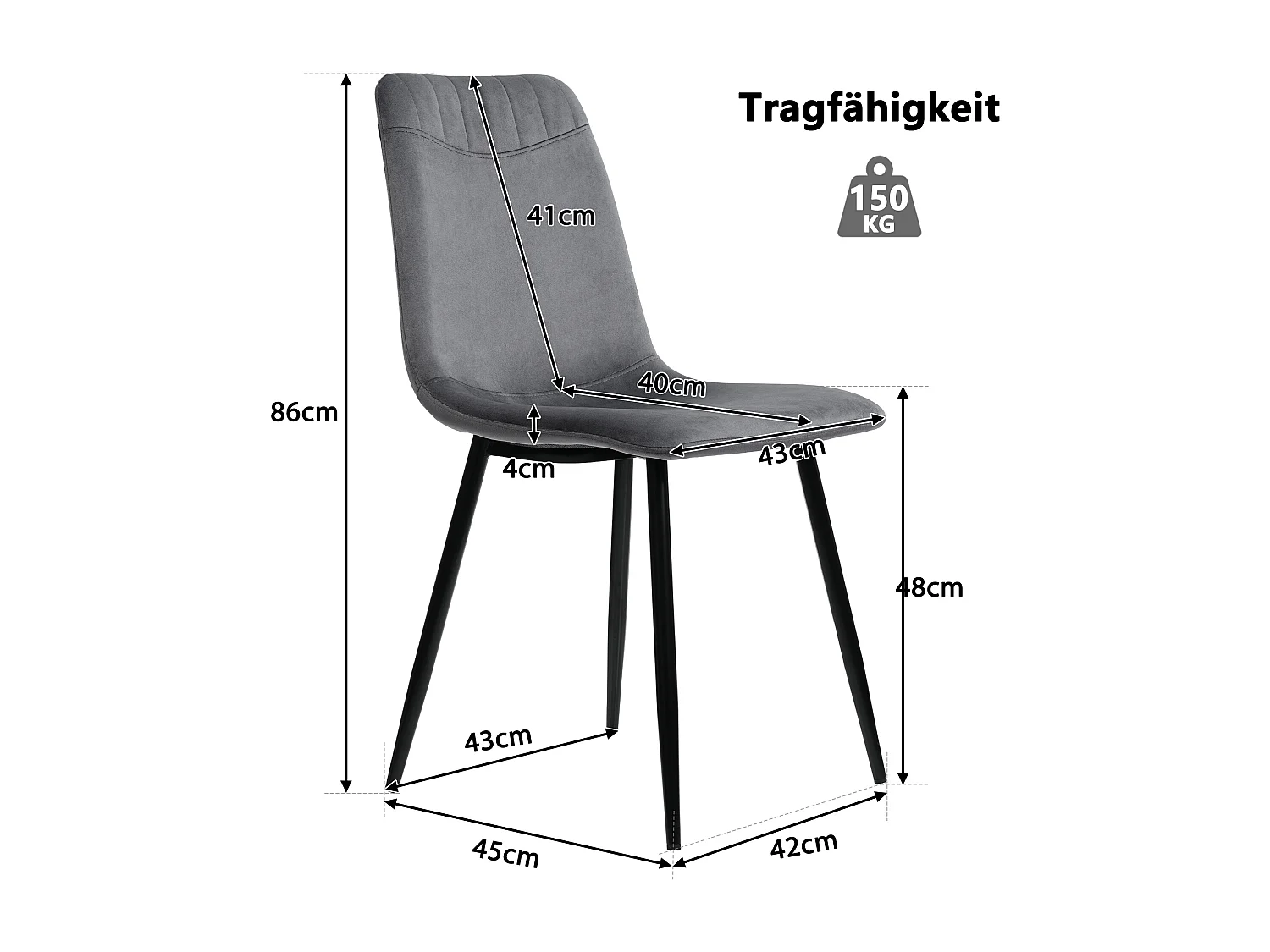 Eettafel en stoelenset (1 + 4) - fluwelen zitting en metalen poten - tafel met marmerpatroon - donkergrijs