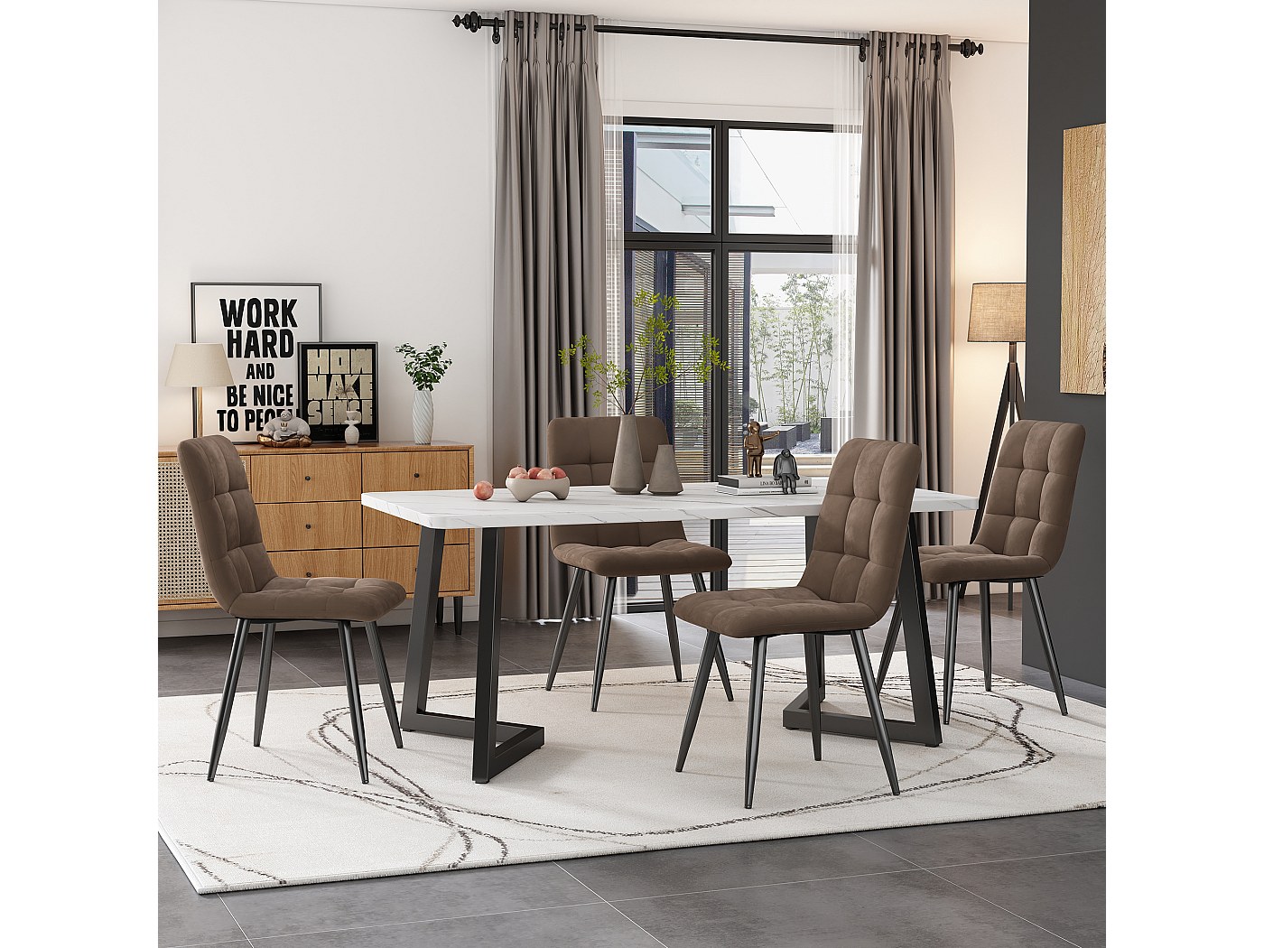 Ensemble Table à Manger avec 3 Chaises -RELAX4LIFE- Table de Cuisine - Banc et 2 Tabourets - Plateau en Marbre -Cadre en Métal Doré - Maison