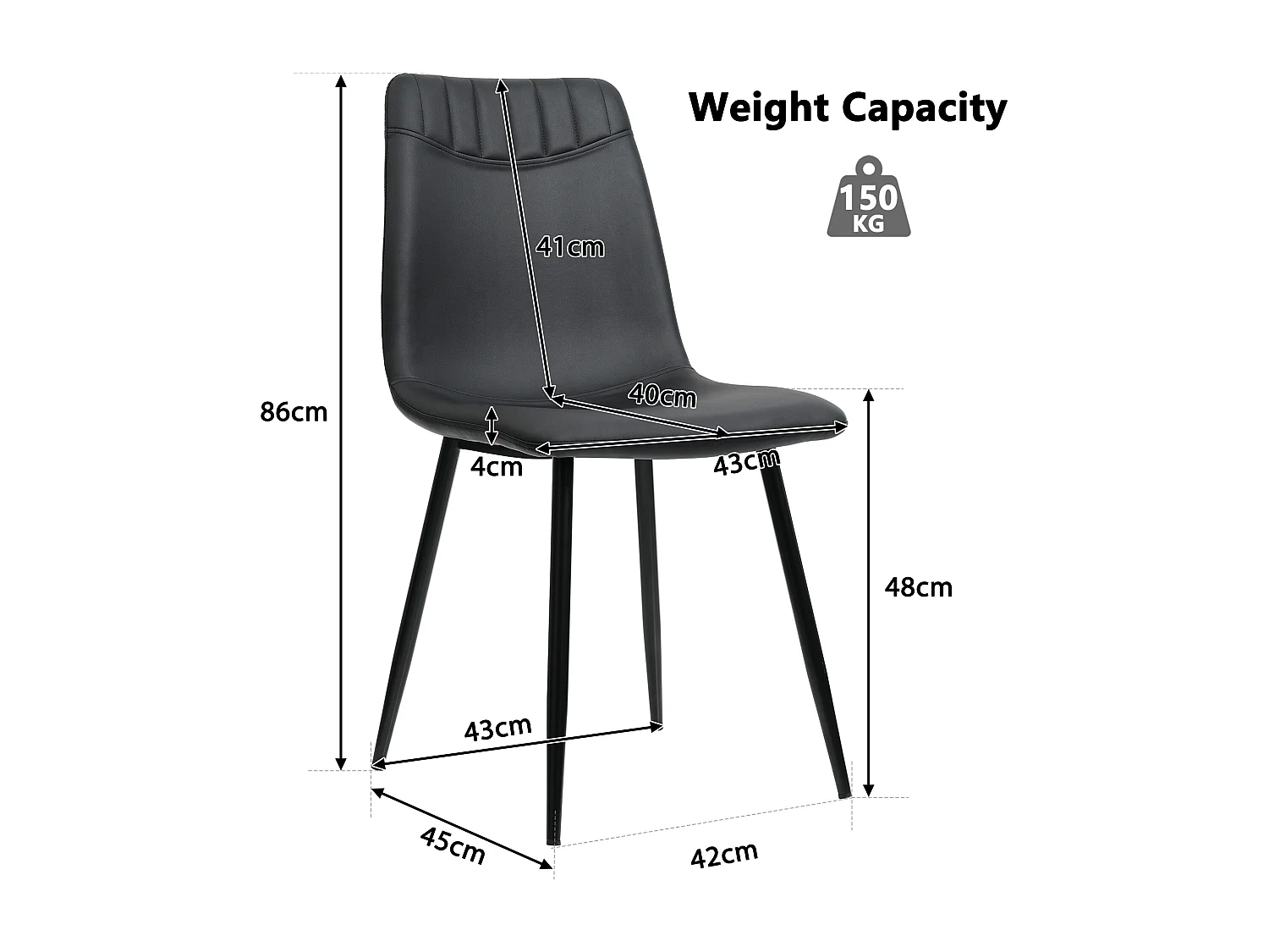 Eettafel en stoelenset (1+4) - PU-leren zitting en metalen poten - Marmeren tafelpatroon - Zwart