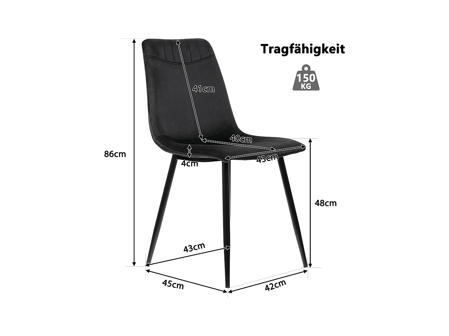 Ensemble table à manger 117 x 68 cm avec 4 chaises rembourrées en velours - Pièds en métal doré - Noir