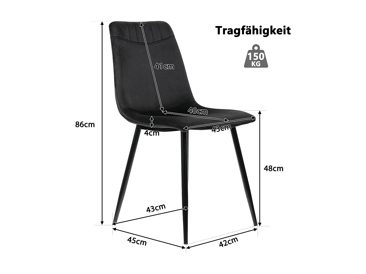 Eettafelset 117 x 68 cm met 4 fluwelen stoelen - Gouden metalen poten - Zwart