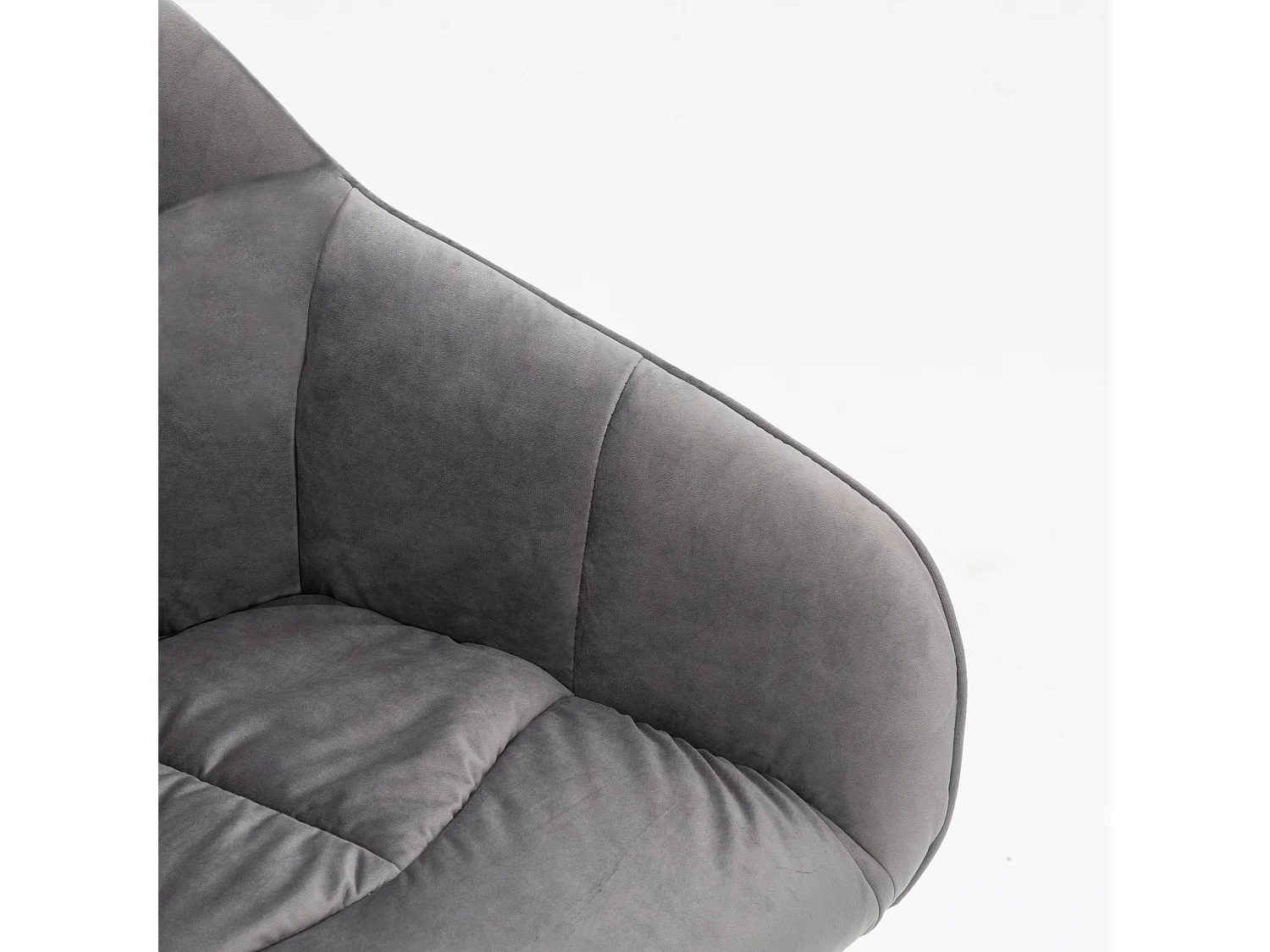 Fauteuil pivotante en velours avec dossier, accoudoirs et roulettes - pièds doré et réglable en hauteur - gris