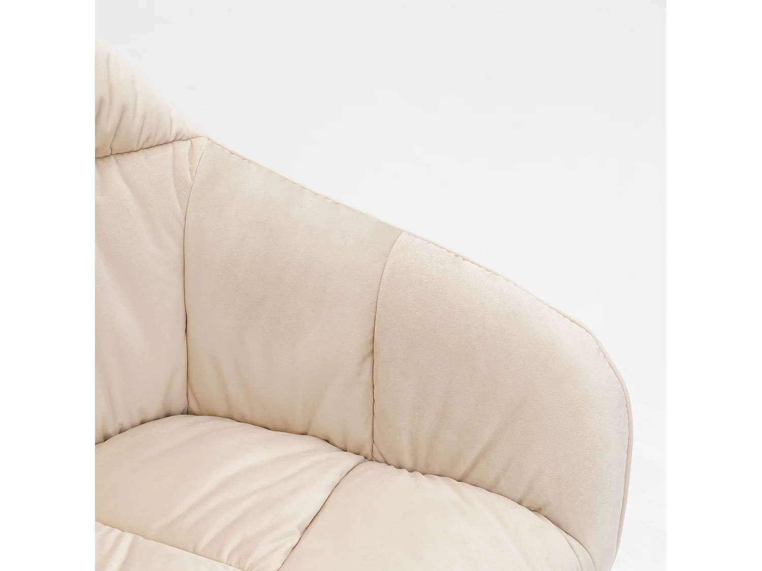 Fauteuil pivotante en velours avec dossier, accoudoirs et roulettes - pièds réglable en hauteur - beige