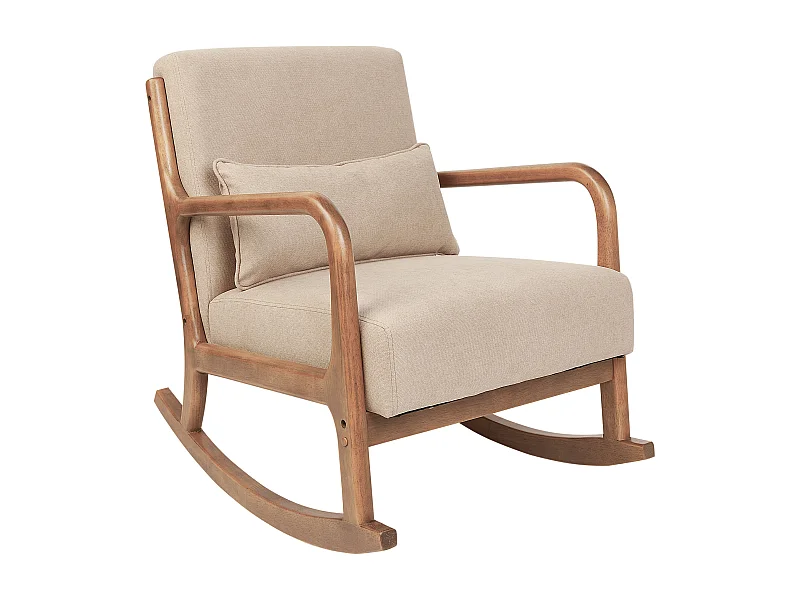 Schaukelsessel Stoffbezug Beige mit Dekokissen Armlehnen tiefe Sitzfläche Skovde