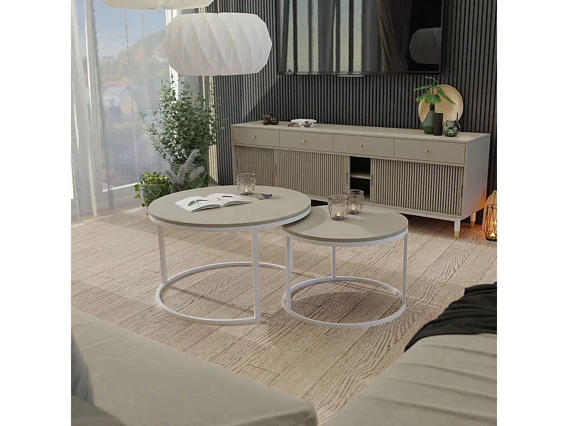 Ronde tafel 2 in 1 fi80/fi60 kasjmier, frame in wit