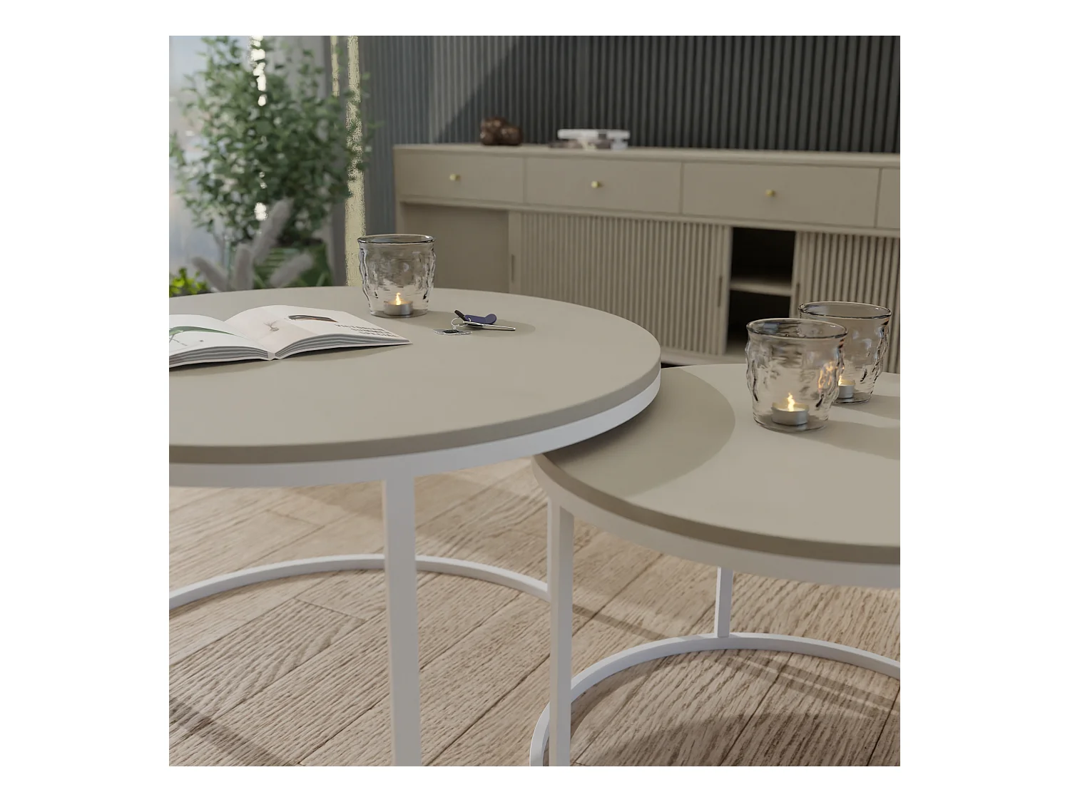 Ronde tafel 2 in 1 fi80/fi60 kasjmier, frame in wit