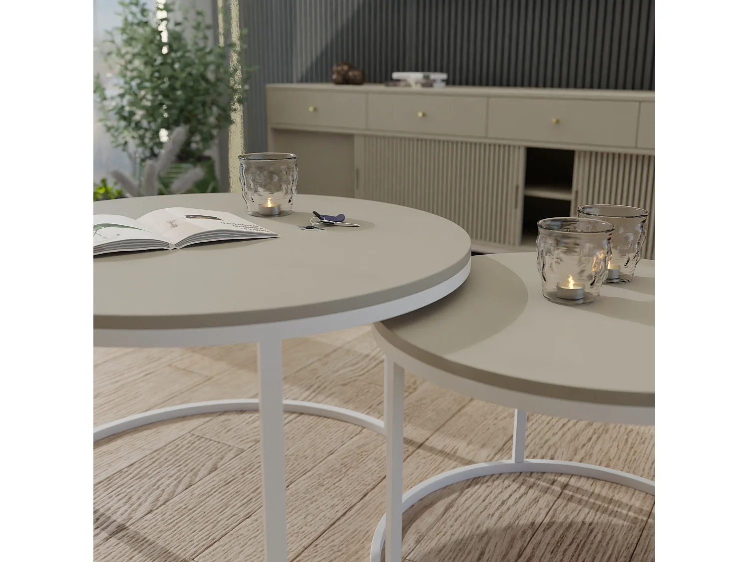 Ronde tafel 2 in 1 fi80/fi60 kasjmier, frame in wit