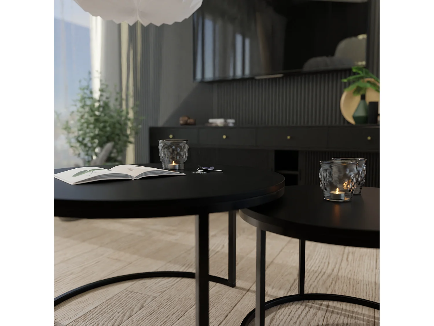 Table ronde 2 en 1 fi80/fi60 Noir mat, armature en noir