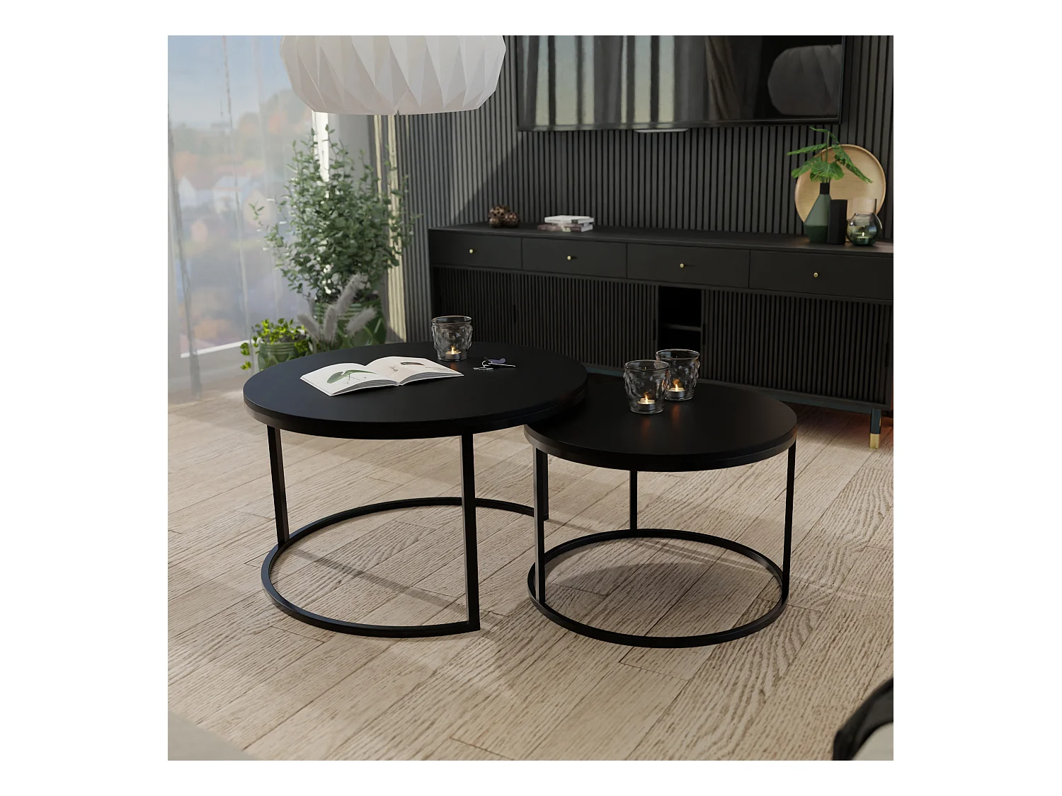 Table ronde 2 en 1 fi80/fi60 Noir mat, armature en noir