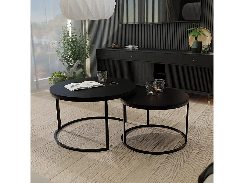 Ronde tafel 2 in 1 fi80/fi60 Mat zwart, frame in zwart