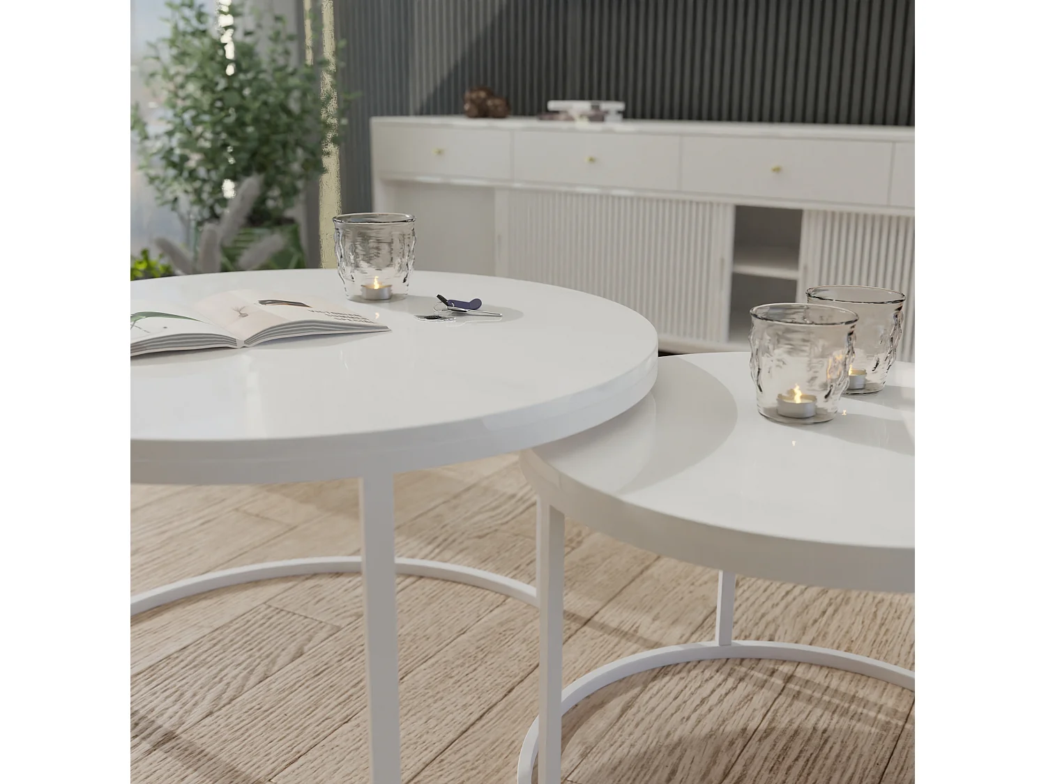 Ronde tafel 2 in 1 fi80/fi60 Glanzend wit, frame in wit