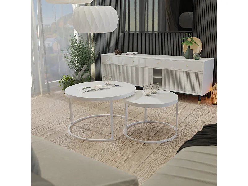 Ronde tafel 2 in 1 fi80/fi60 Glanzend wit, frame in wit