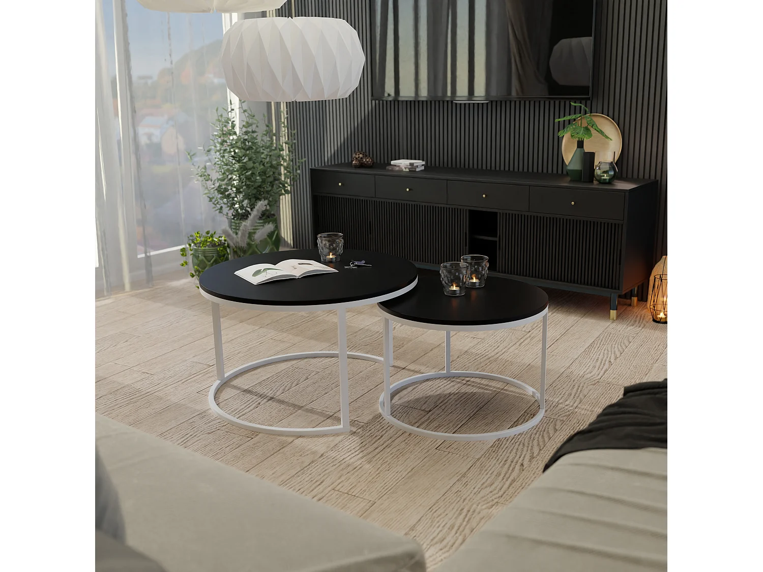 Ronde tafel 2 in 1 fi80/fi60 Mat zwart, frame in wit