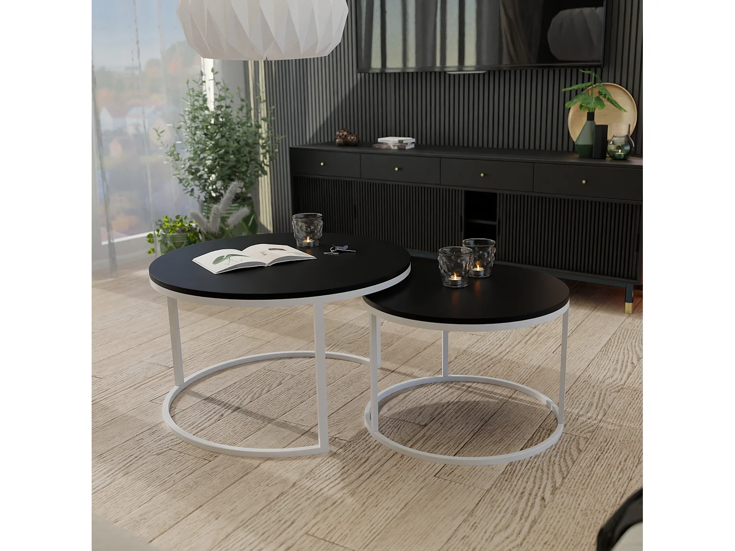 Ronde tafel 2 in 1 fi80/fi60 Mat zwart, frame in wit