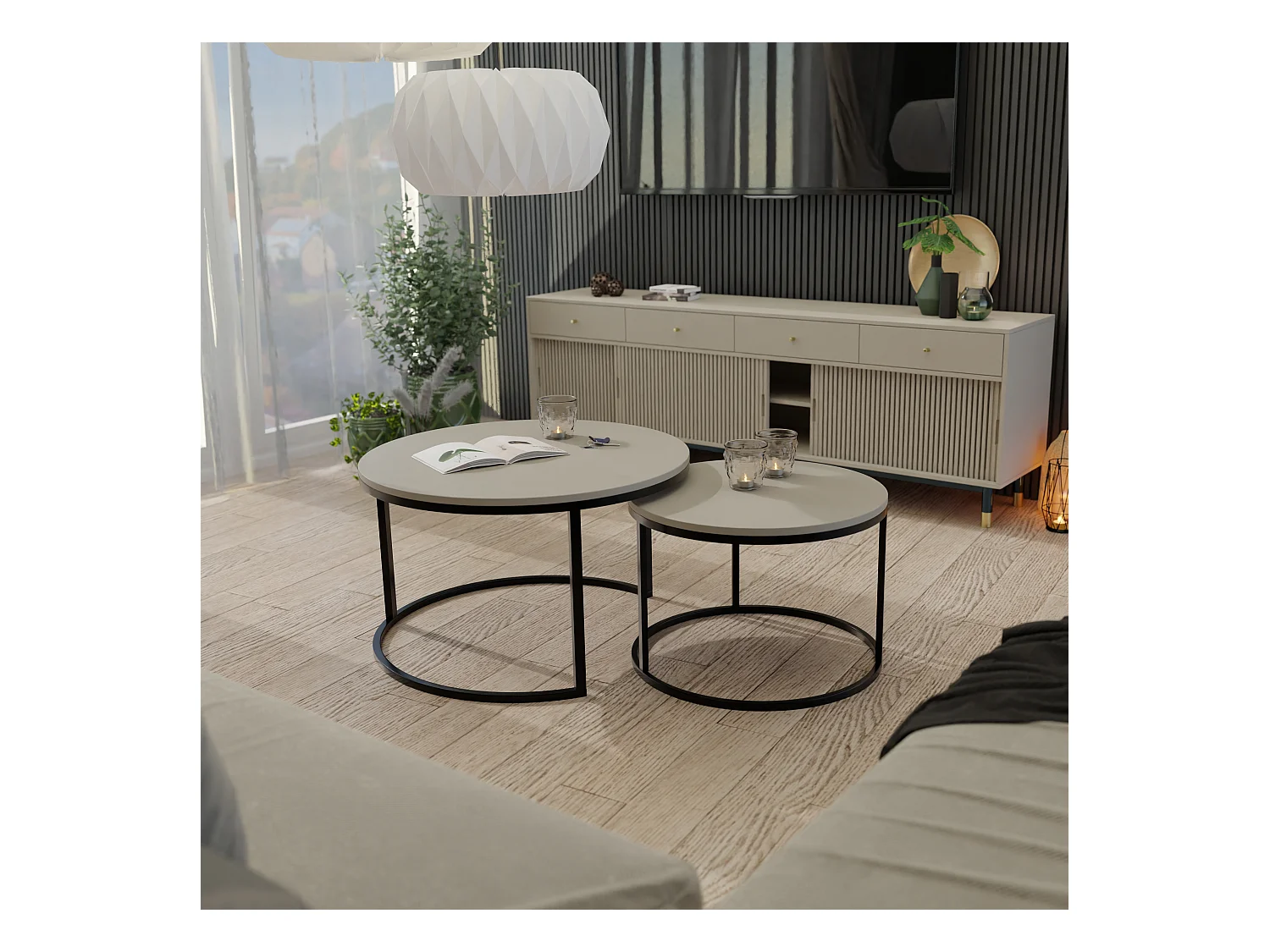 Table ronde 2 en 1 fi80/fi60 cachemire , armature en noir