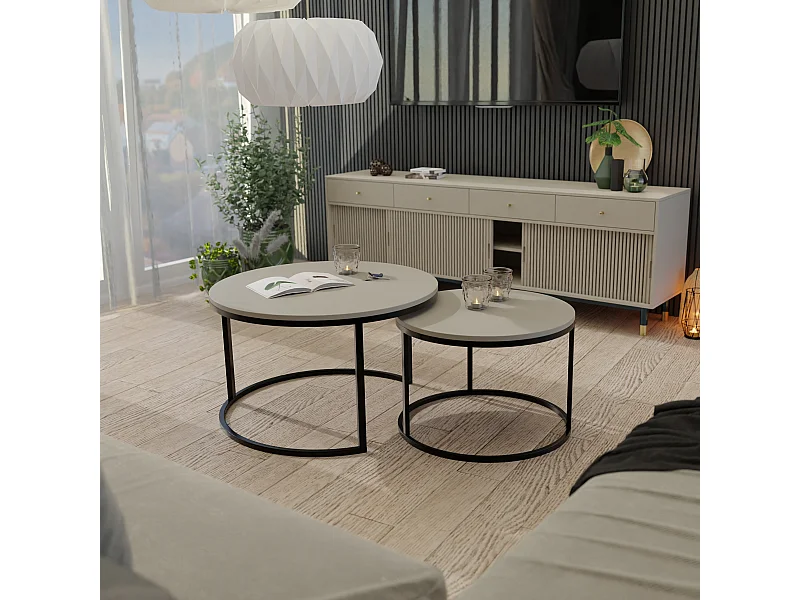 Table ronde 2 en 1 fi80/fi60 cachemire , armature en noir