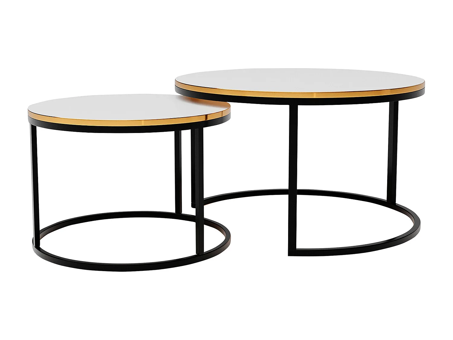 Ronde tafel 2 in 1 fi80/fi60 Glanzend wit, frame in zwart, goudkleurig.
