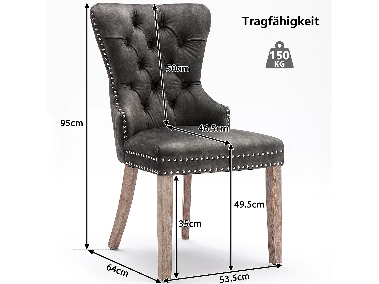 Set mit 6 Esszimmerstühlen – Samtsitz – Beine aus Massivholz – Luxuriöses Design – Grau