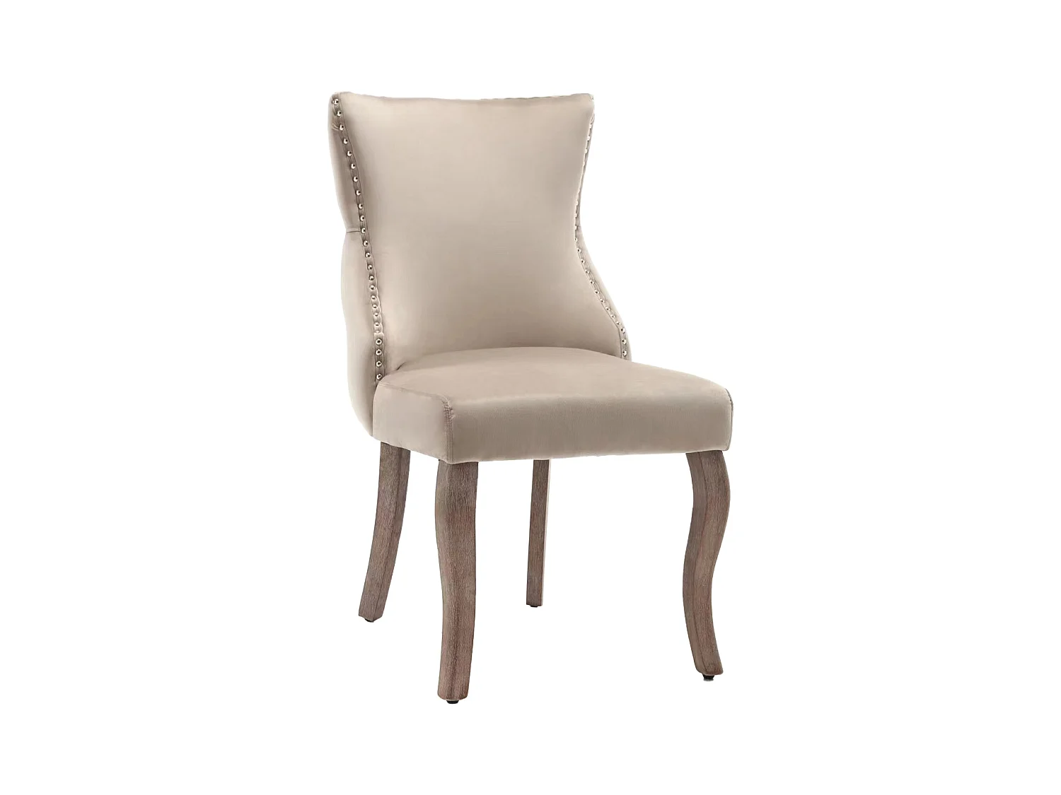 Set van 6 eetkamerstoelen - fluweel en massief hout - ruitpatroon met hoge rugleuning - beige