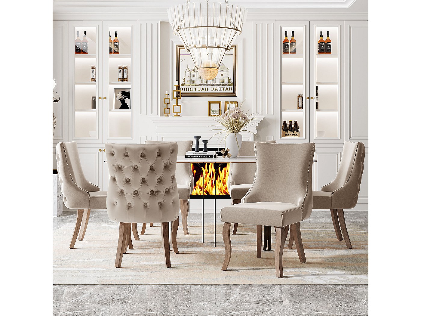 Lot de 2 chaises de salle à manger rembourrées, en velours doré, anneau arrière, design touffeté, pieds en acier inoxydable doré, pour cuisine, salle à manger, doré