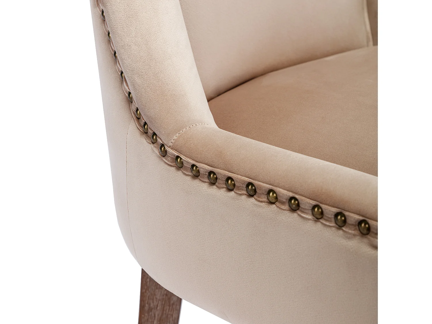 Set mit 2 luxuriösen Esszimmerstühlen – Samt und Massivholz – Nietenverzierung – Beige