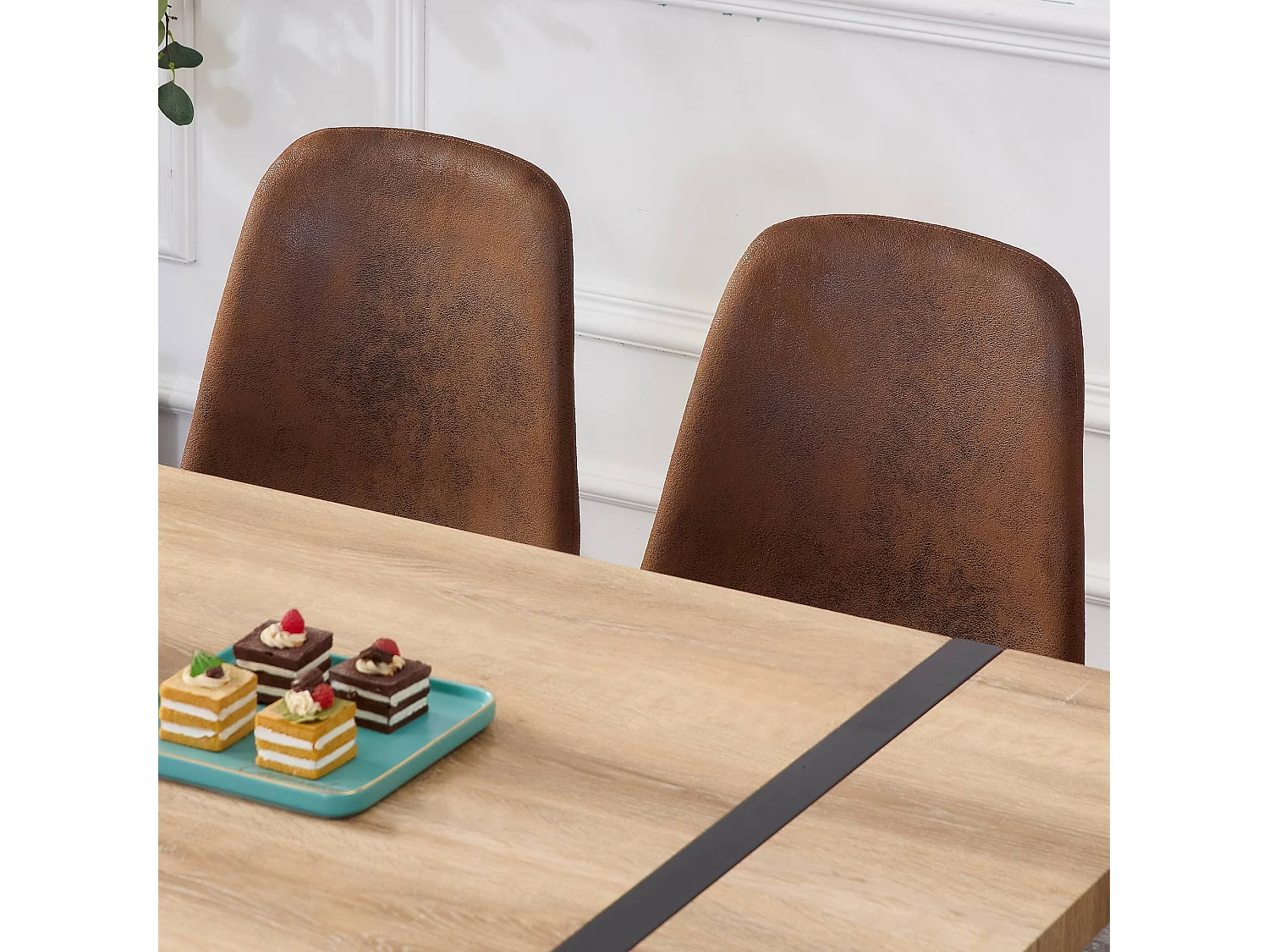 Juego de 2 sillas de comedor - Asiento de ante sintético y patas de acero - Sin brazos - Estilo vintage - Marrón