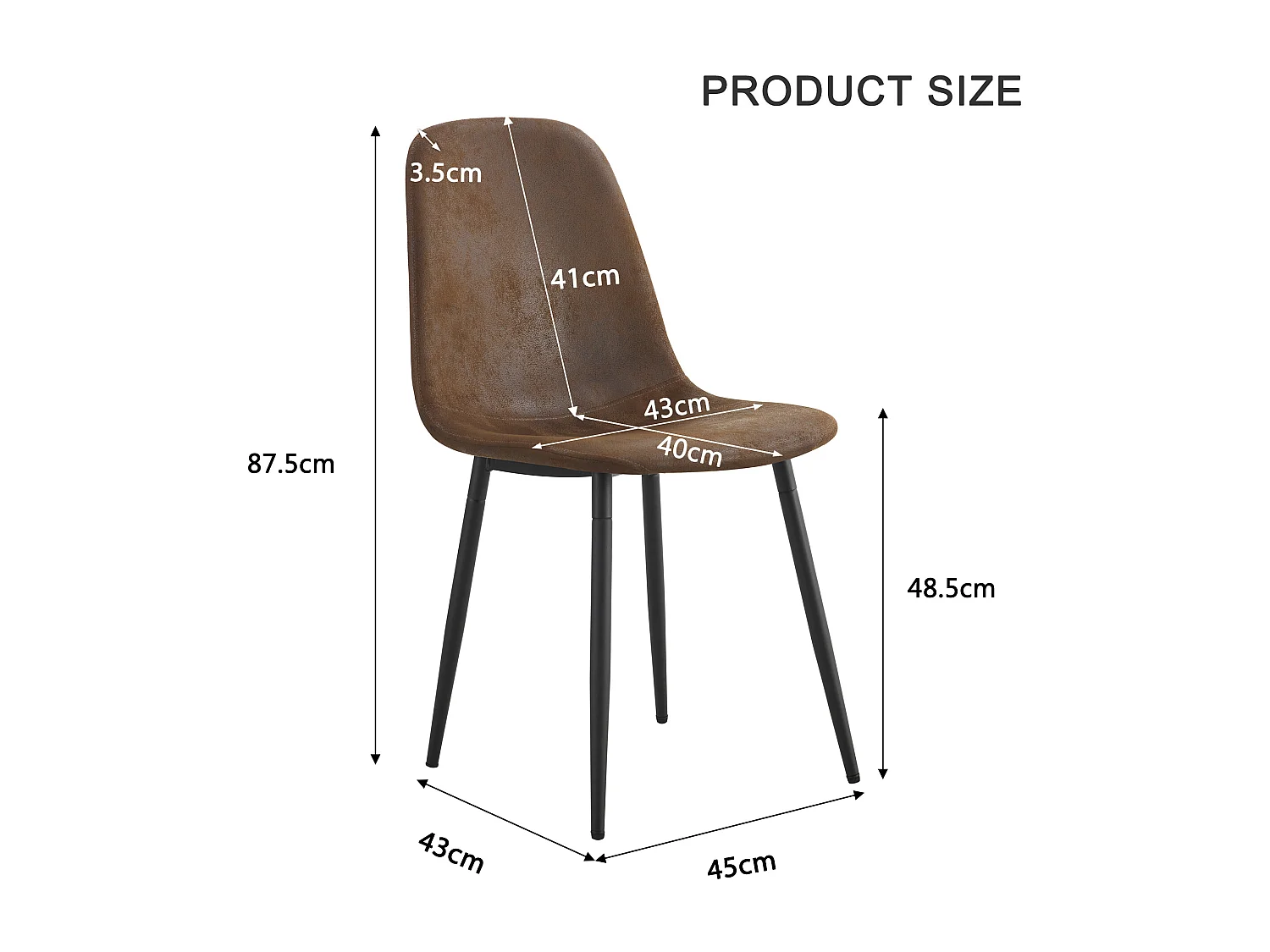 Juego de 2 sillas de comedor - Asiento de ante sintético y patas de acero - Sin brazos - Estilo vintage - Marrón