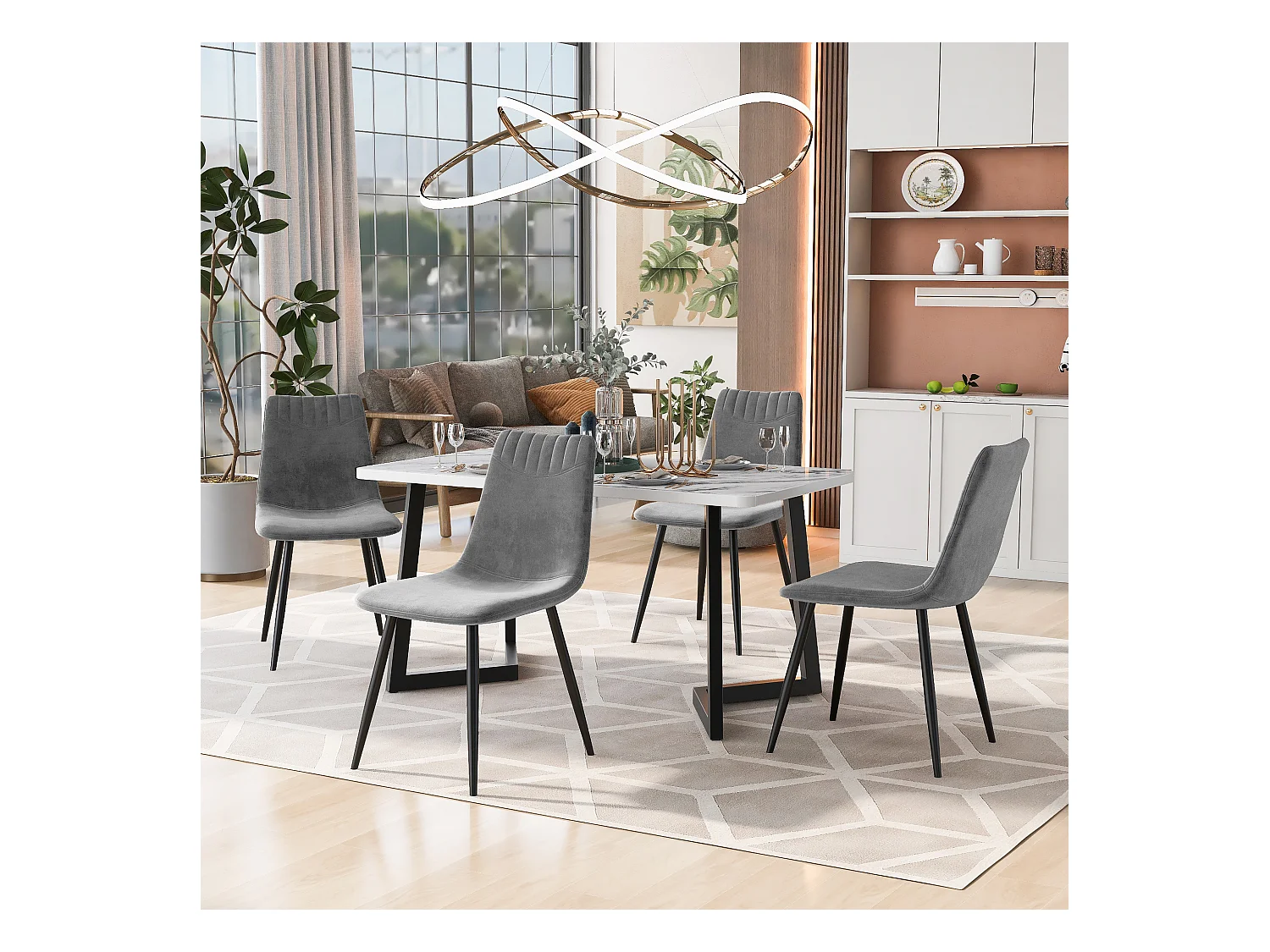 Set van 4 eetkamerstoelen - fluwelen stoelen - metalen structuur - donkergrijs