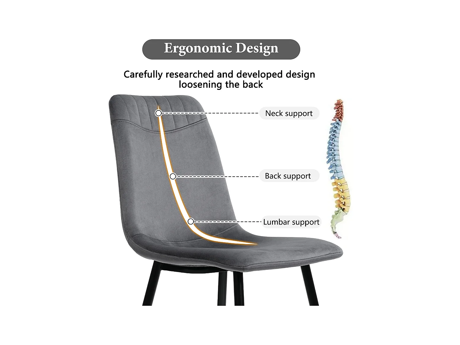 Set van 4 eetkamerstoelen - fluwelen stoelen - metalen structuur - donkergrijs