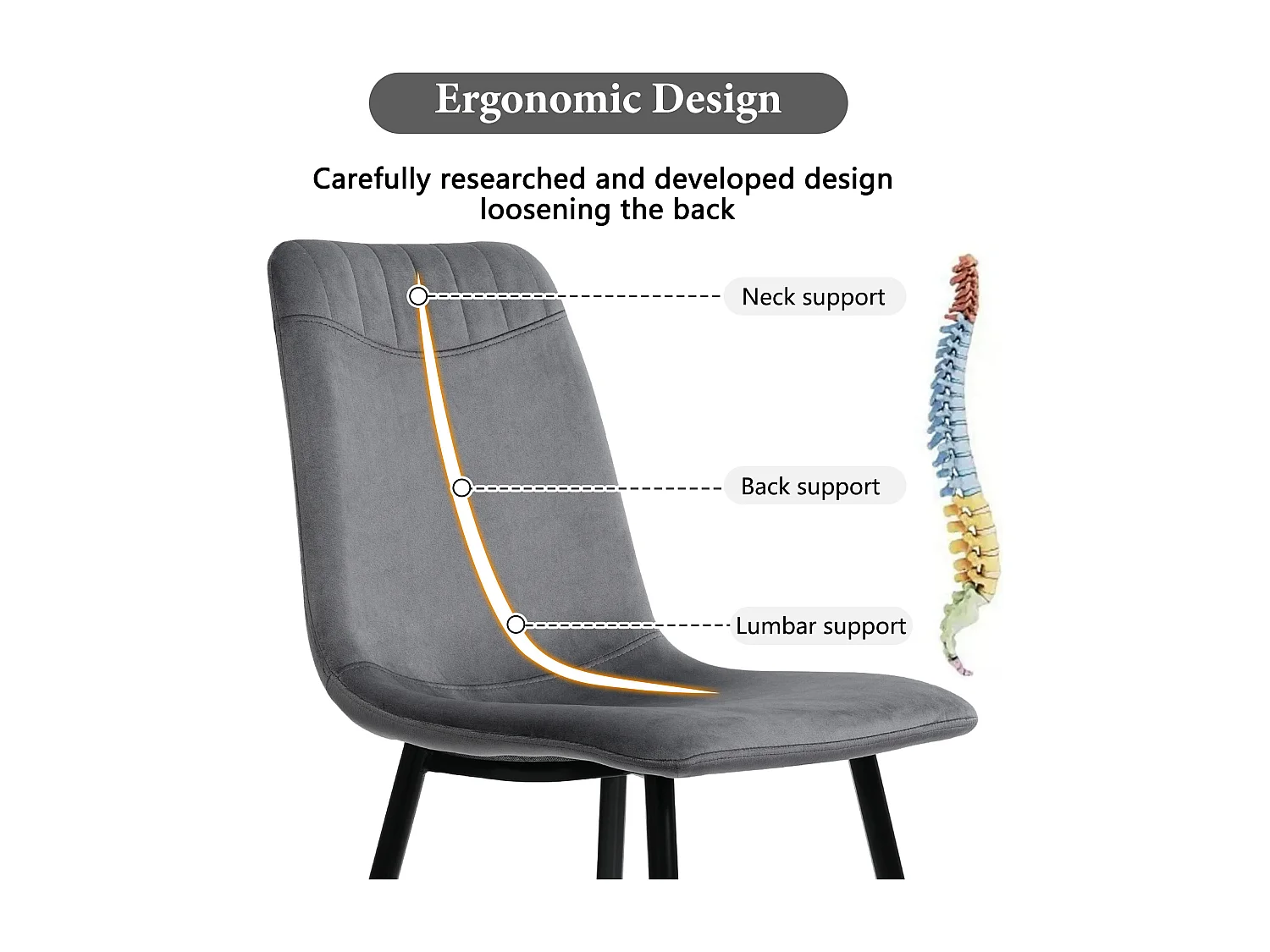Lot de 4 Chaises de salle à manger - chaises en velours - structure métallique - gris foncé