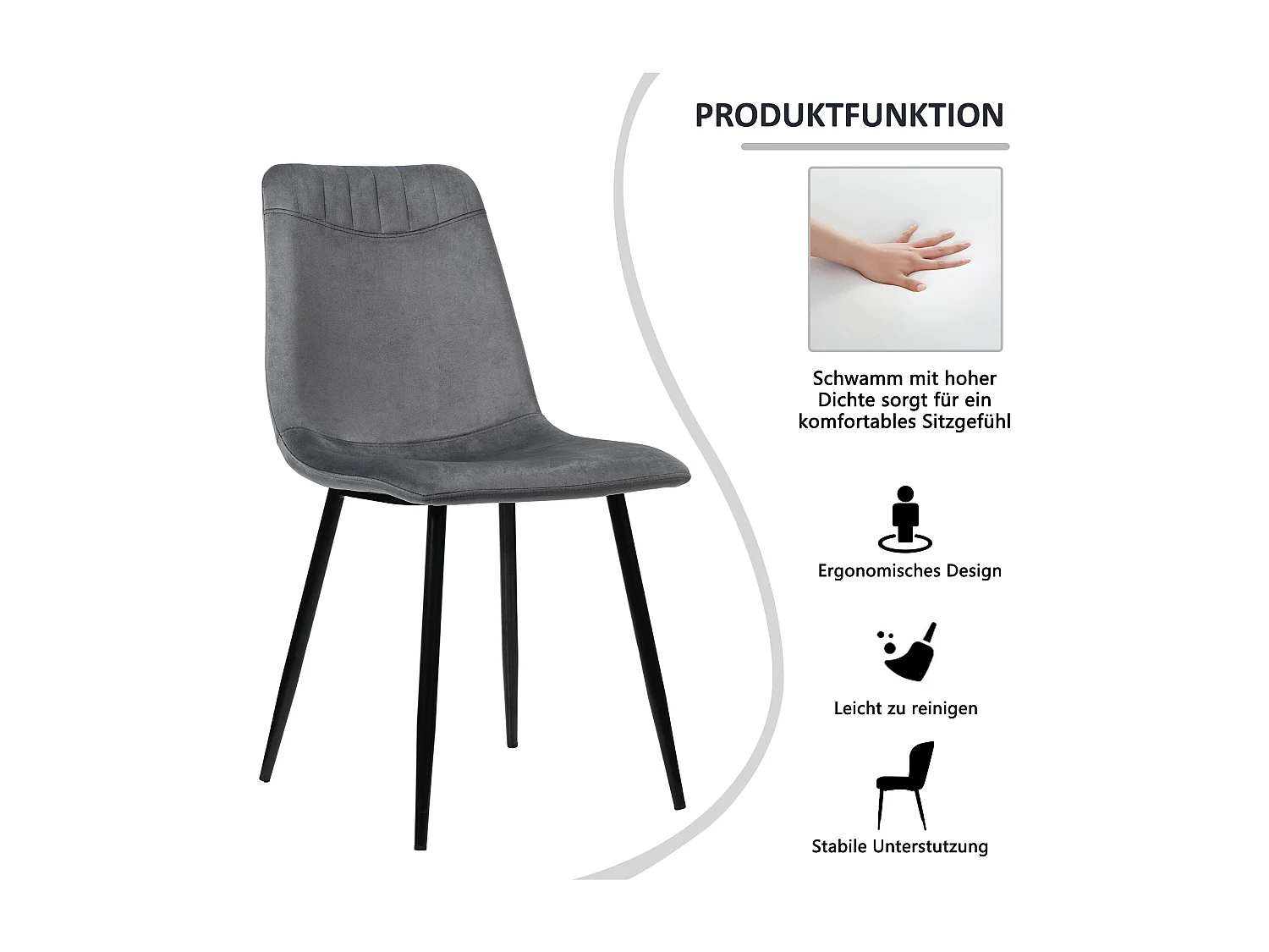 Lot de 4 Chaises de salle à manger - chaises en velours - structure métallique - gris foncé