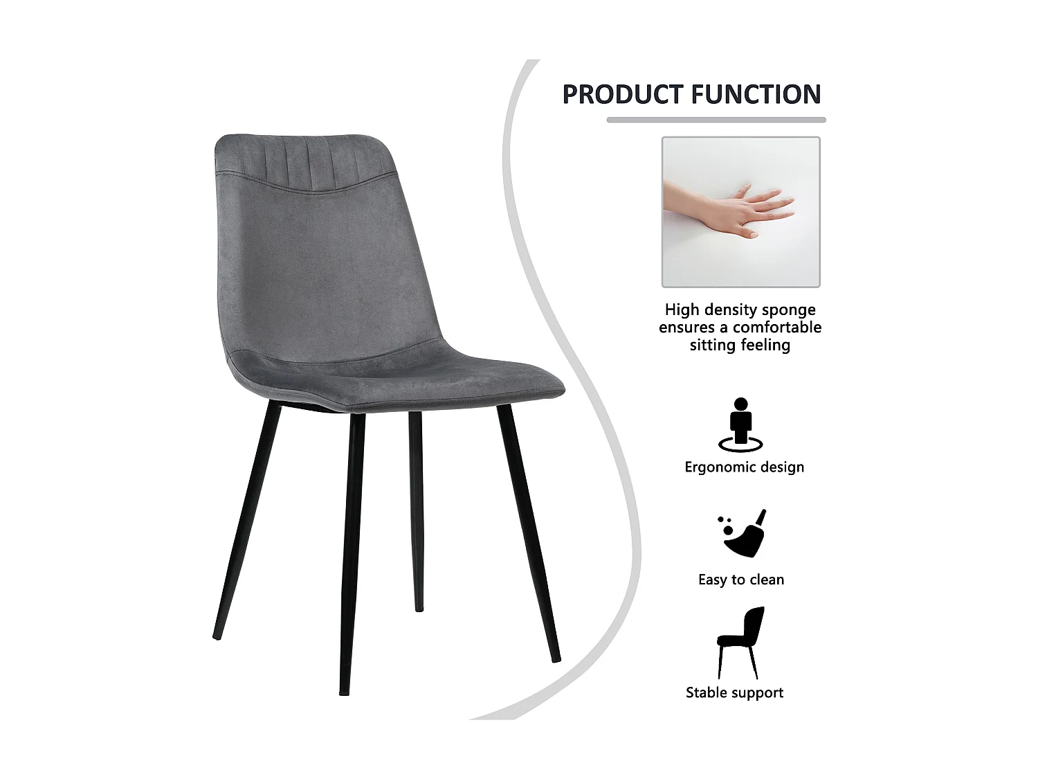 Lot de 4 Chaises de salle à manger - chaises en velours - structure métallique - gris foncé