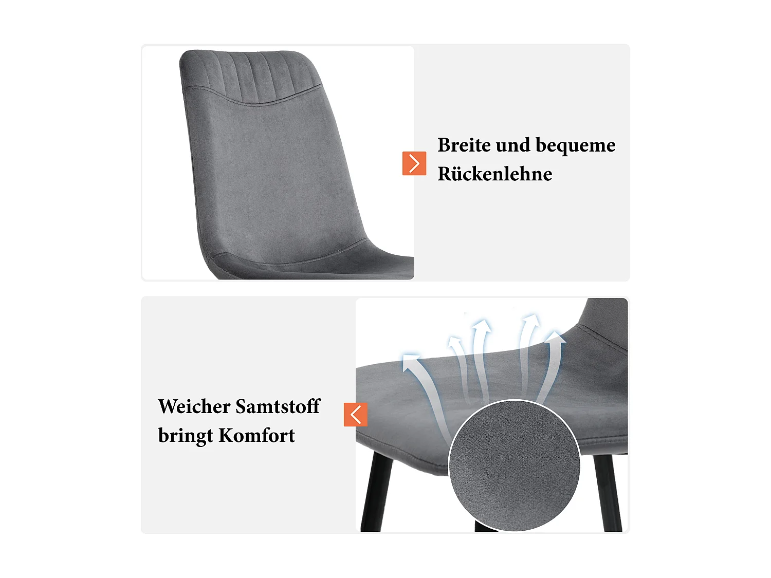 Lot de 4 Chaises de salle à manger - chaises en velours - structure métallique - gris foncé