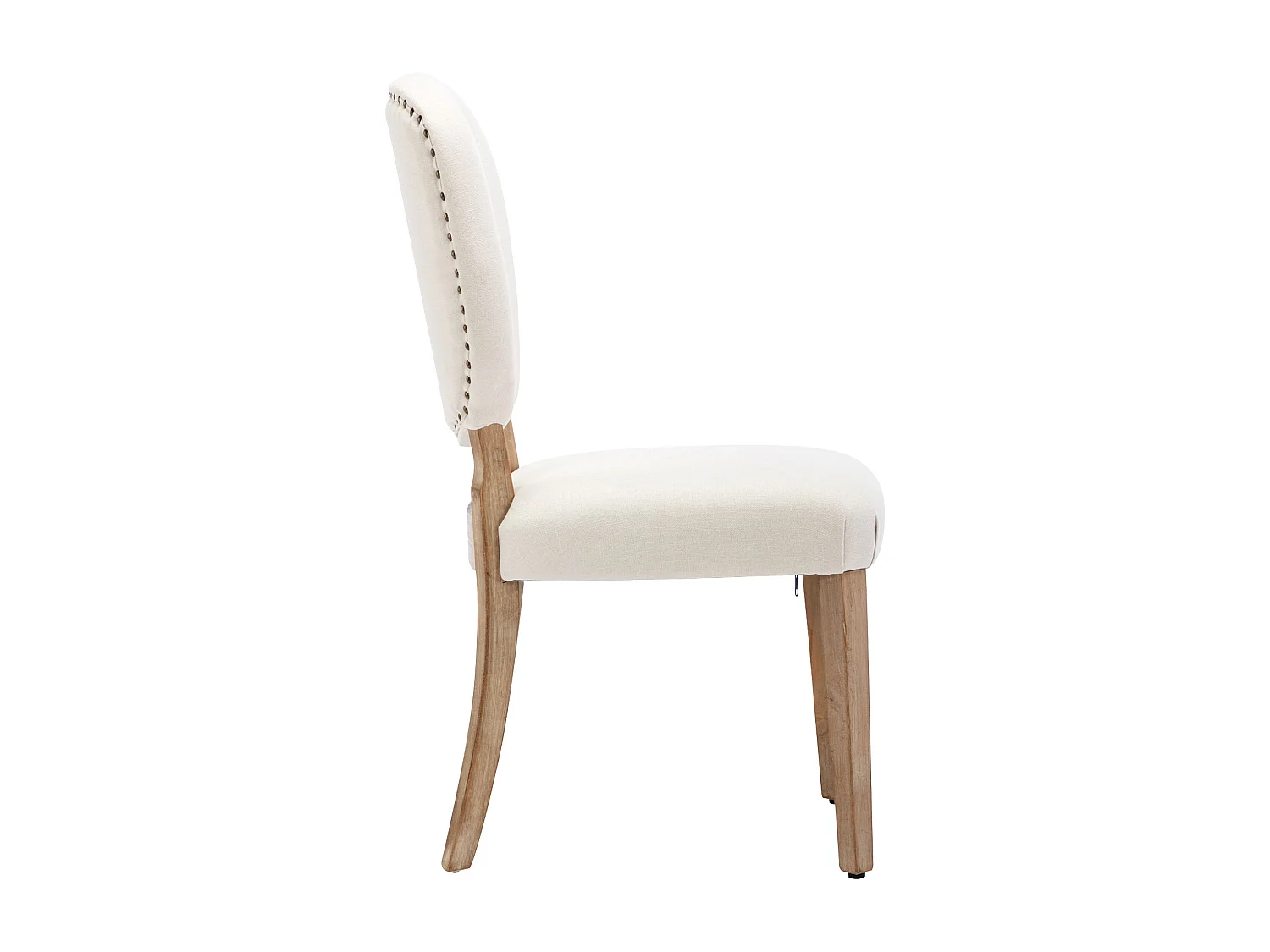 Lot de 4 Chaises de salle à manger - Tissu en lin - avec dossier de chaise décoré de clous en cuivre - Pièds en nois massif - Crème