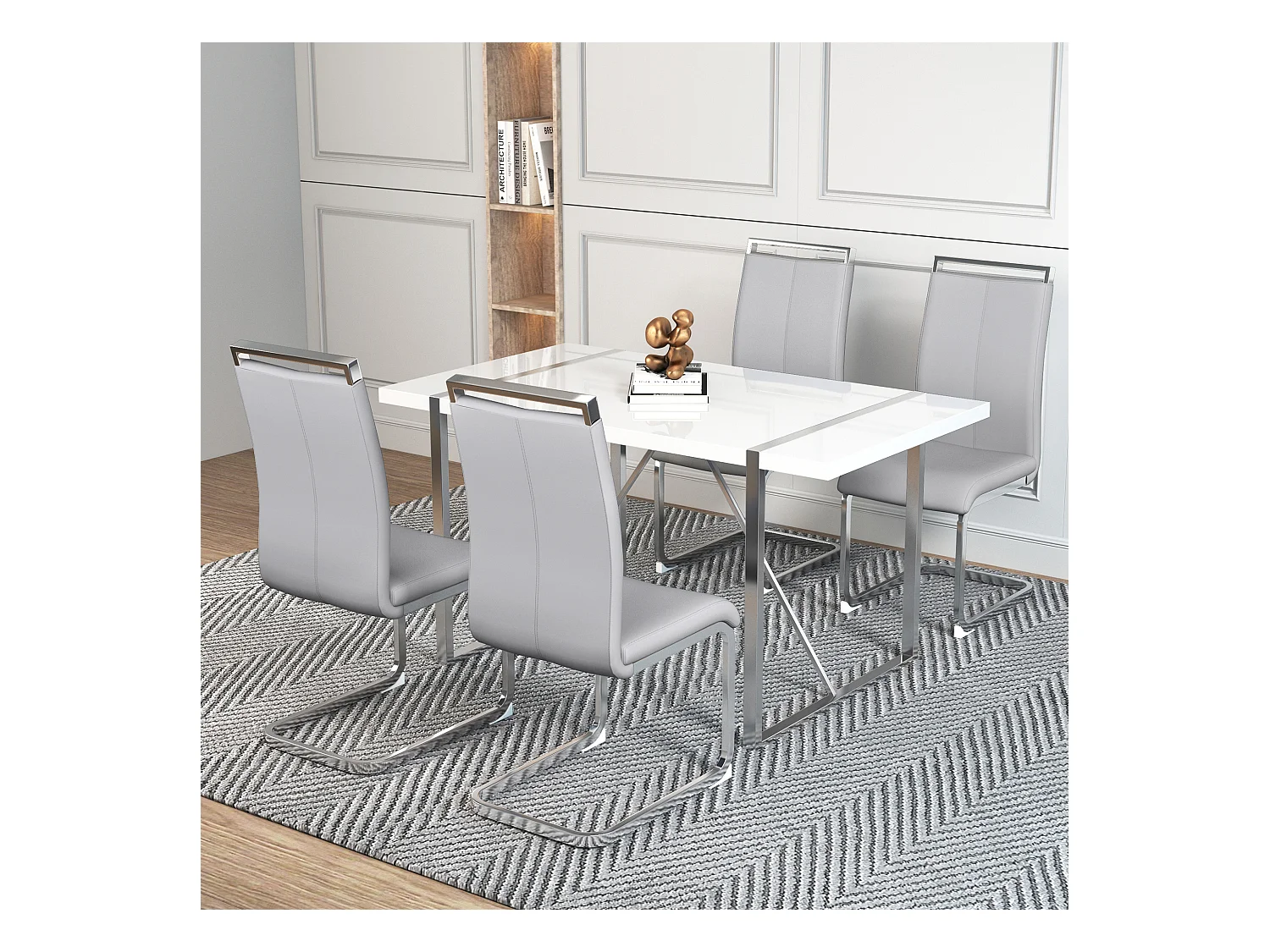 Lot de 4 Chaise cantilever en simili cuir - Pièds en métal - Sans accoudoirs - Gris clair