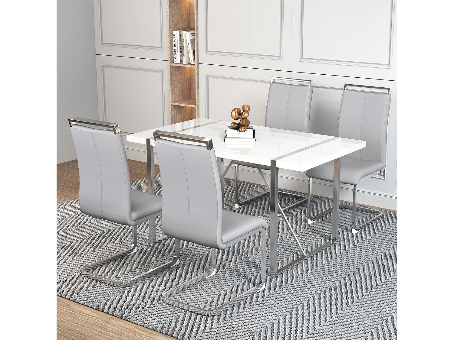 Lot de 4 Chaise cantilever en simili cuir - Pièds en métal - Sans accoudoirs - Gris clair