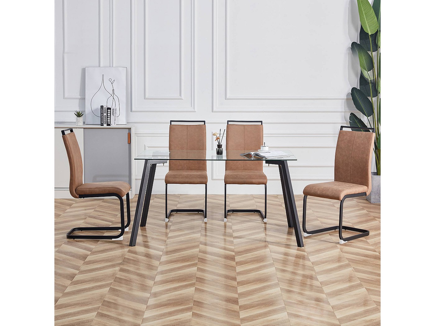 Hallowood Furniture Cullompton - Set di 4 sedie da pranzo con gambe in metallo nero, moderne ed eleganti con schienale in tinta unita, colore: grigio scuro, con rivestimento in tessuto, per casa