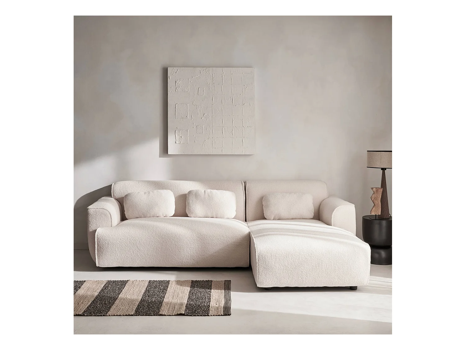 Divano angolare 3 posti bouclette, crema