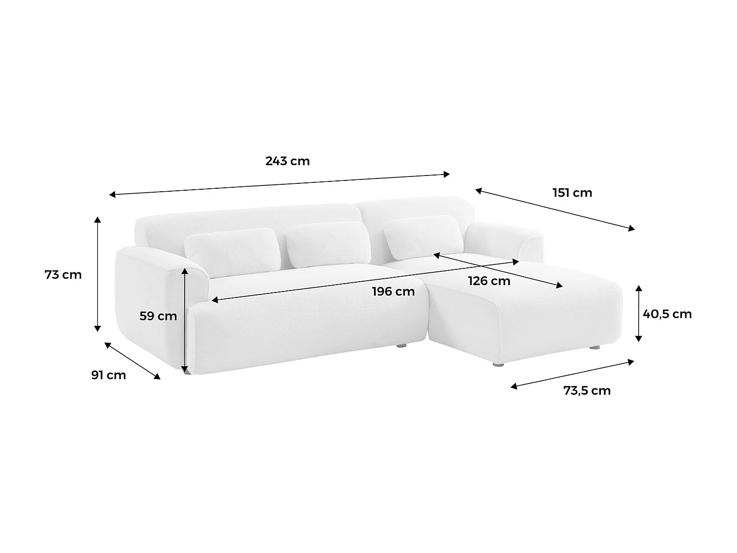 Divano angolare 3 posti bouclette, crema